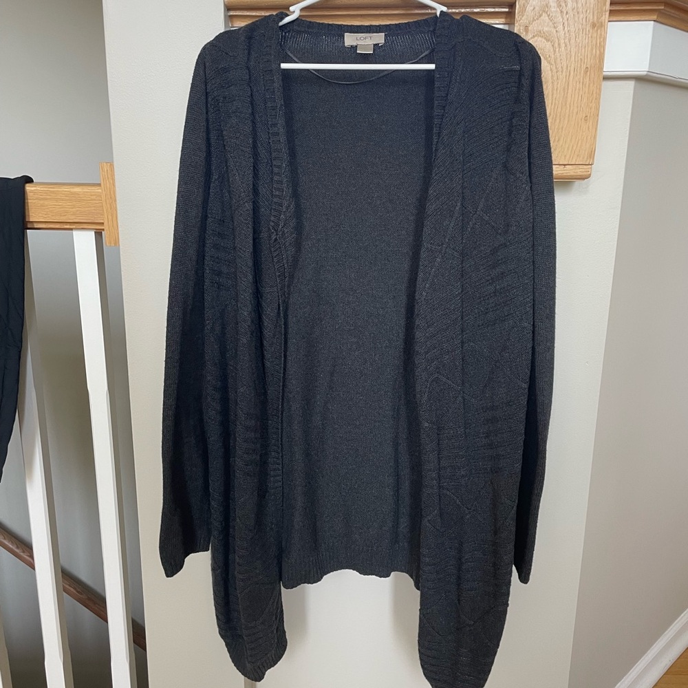 LOFT Gray Open-Front Cardigan Sweater